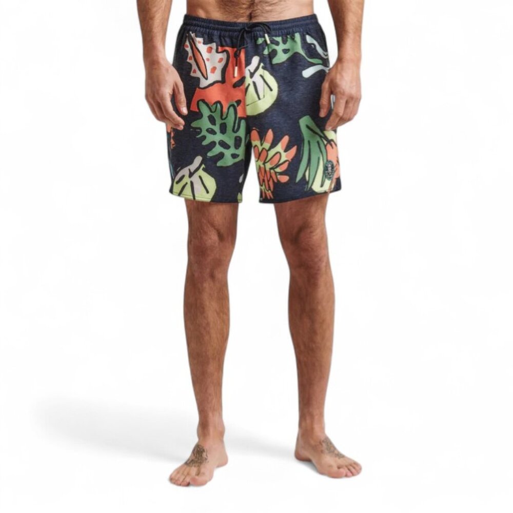 Roark Board Shorts Shorey 16" Shell Cove L Dark Navy Floral Swim Surf Hawaiian
